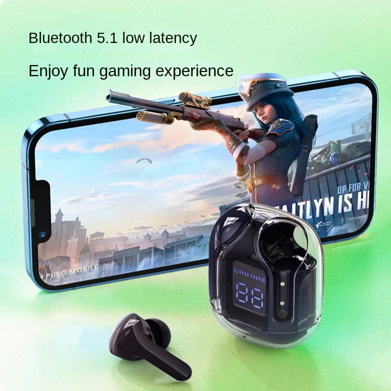 Fone De Ouvido Sem Fio Bluetooth 5.3 Ruído Cancelando Fones Com Microfone HiFi Stereo Digital Display Transparente Caixa Esportiva